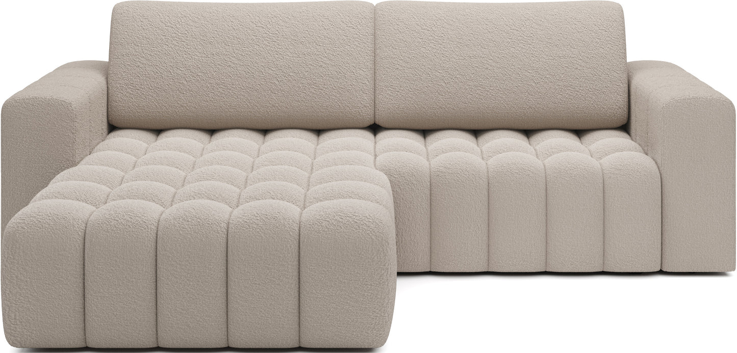 Narożnik Bonett w tkaninie Royal 18 beżowy – widok frontowy, układ lewy.