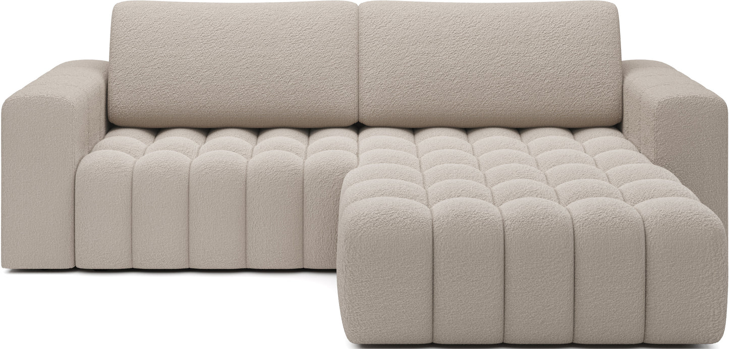 Narożnik Bonett w tkaninie Royal 18 beżowy – widok frontowy, układ prawy.