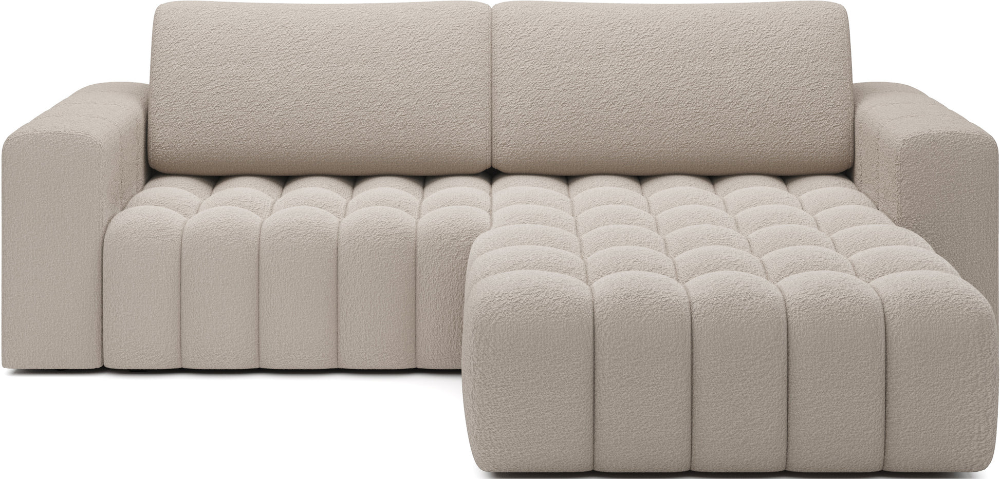 Narożnik Bonett w tkaninie Royal 18 beżowy – widok frontowy, układ prawy.