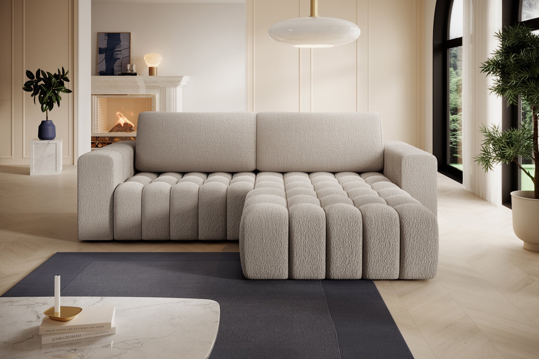 Bonett Royal 18 beżowy w aranżacji salonu, układ prawy.