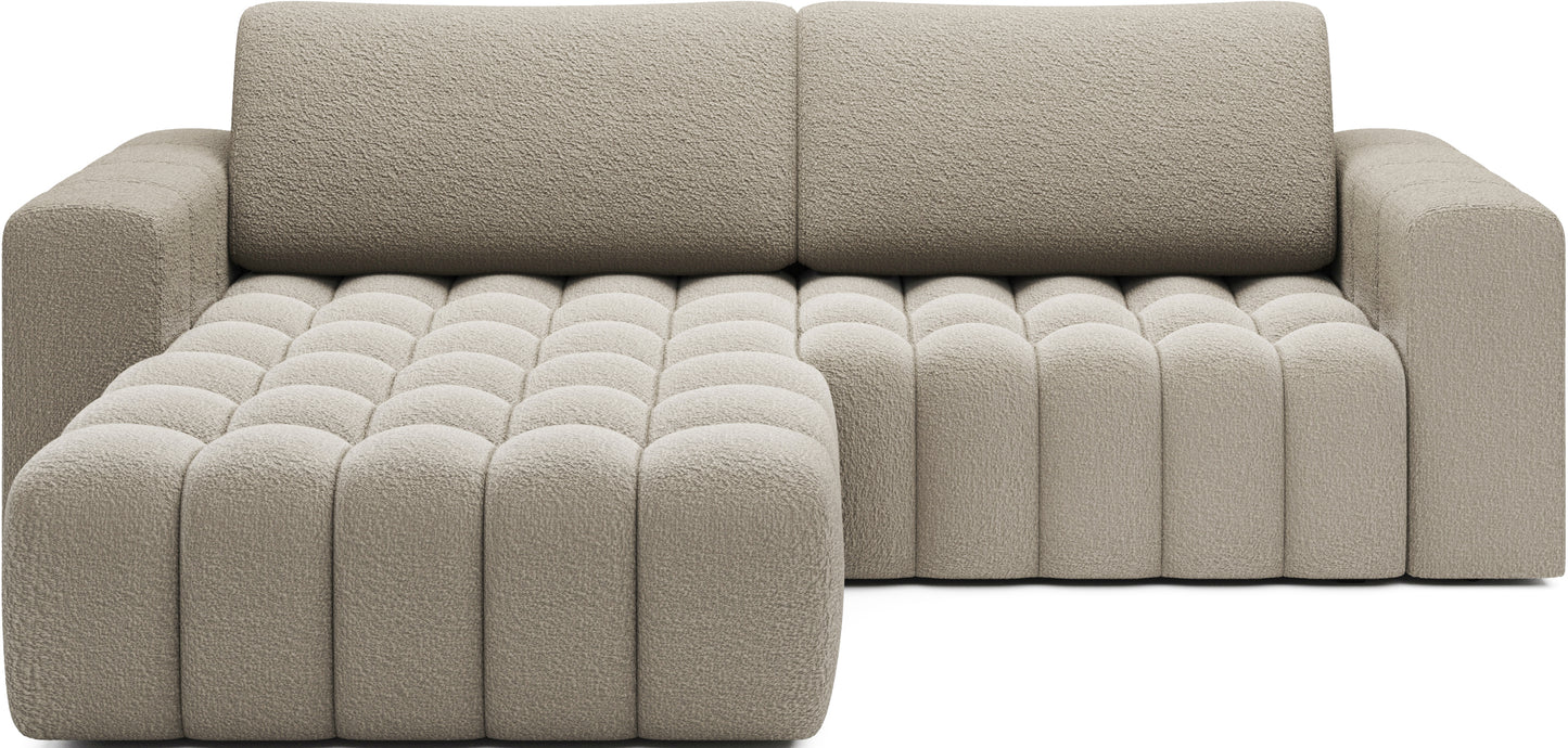 Narożnik Bonett w kolorze Royal 20 beżowy – widok frontowy, układ lewy.