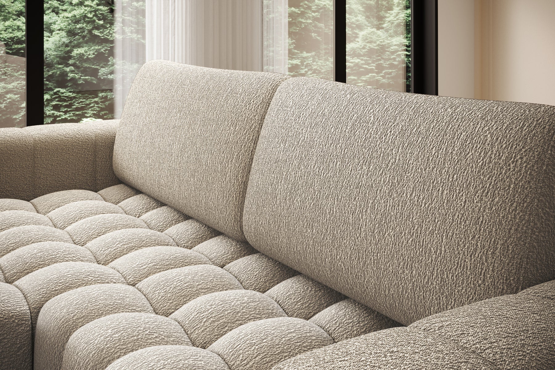 Strefa relaksu z pledem na szezlongu – narożnik Bonett, Royal 20 beżowy.