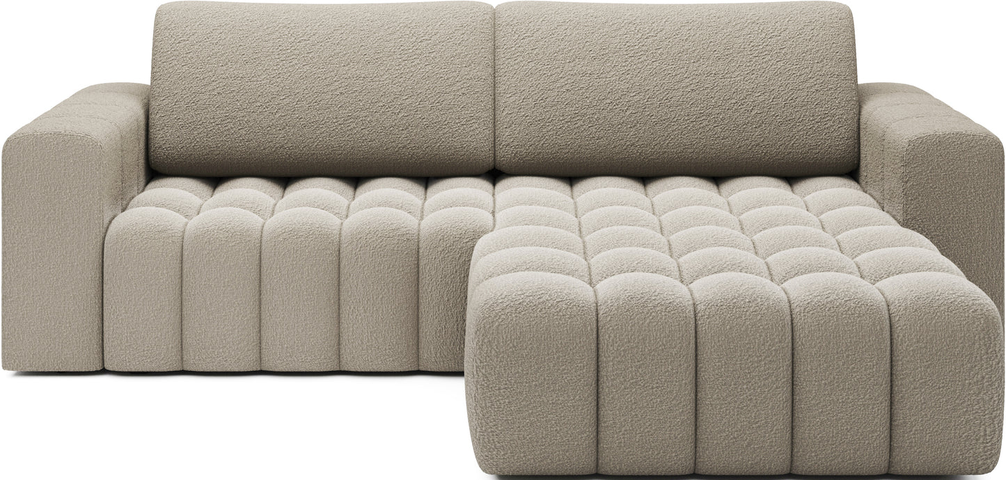 Narożnik Bonett w kolorze Royal 20 beżowy – widok frontowy, układ prawy.