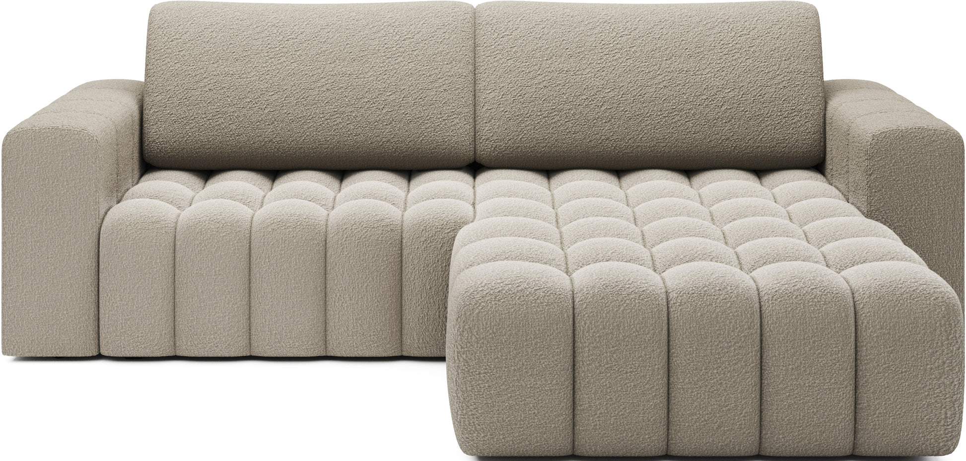 Narożnik Bonett w kolorze Royal 20 beżowy – widok frontowy, układ prawy.