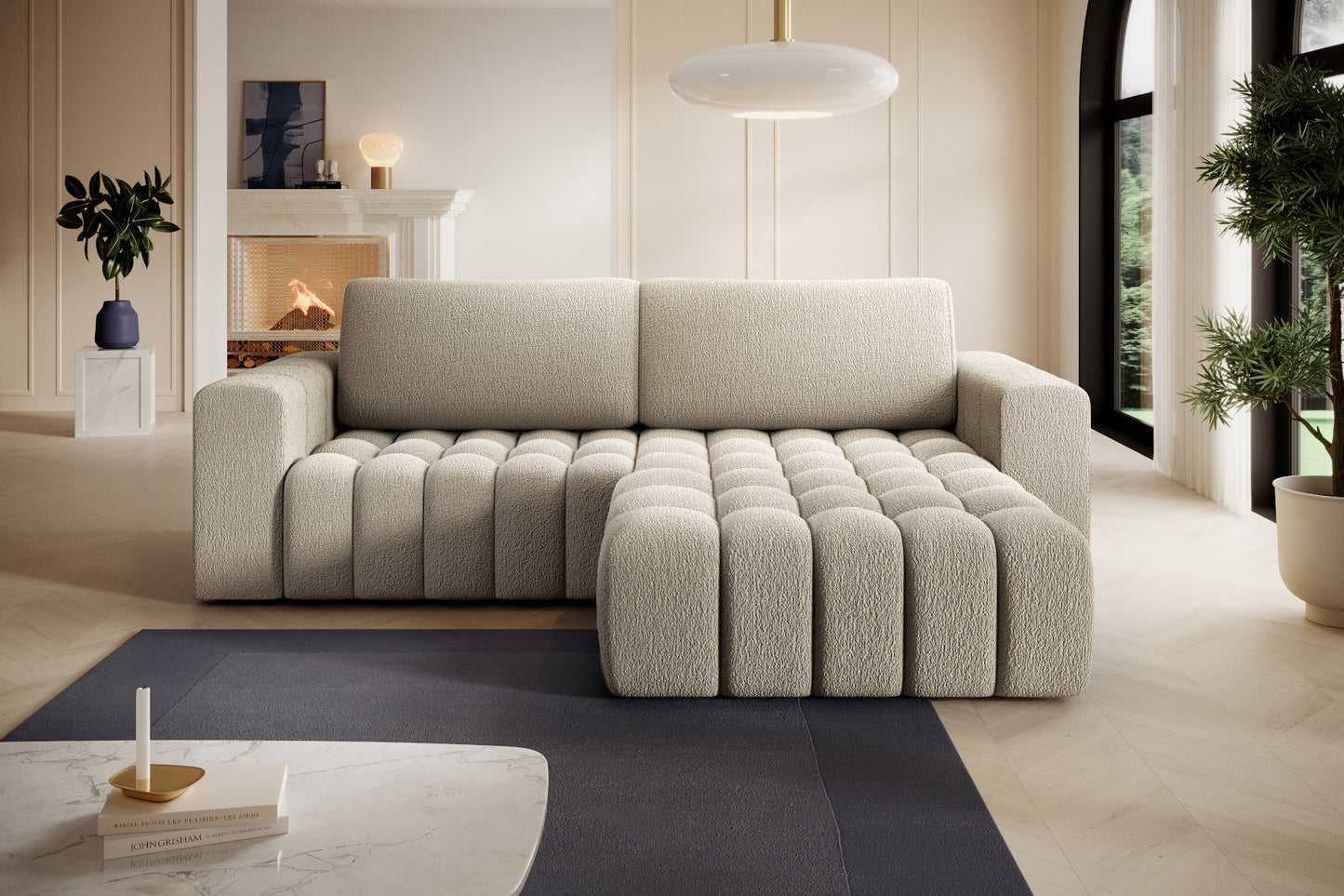 Bonett Royal 20 beżowy w nowoczesnej aranżacji salonu, układ prawy.