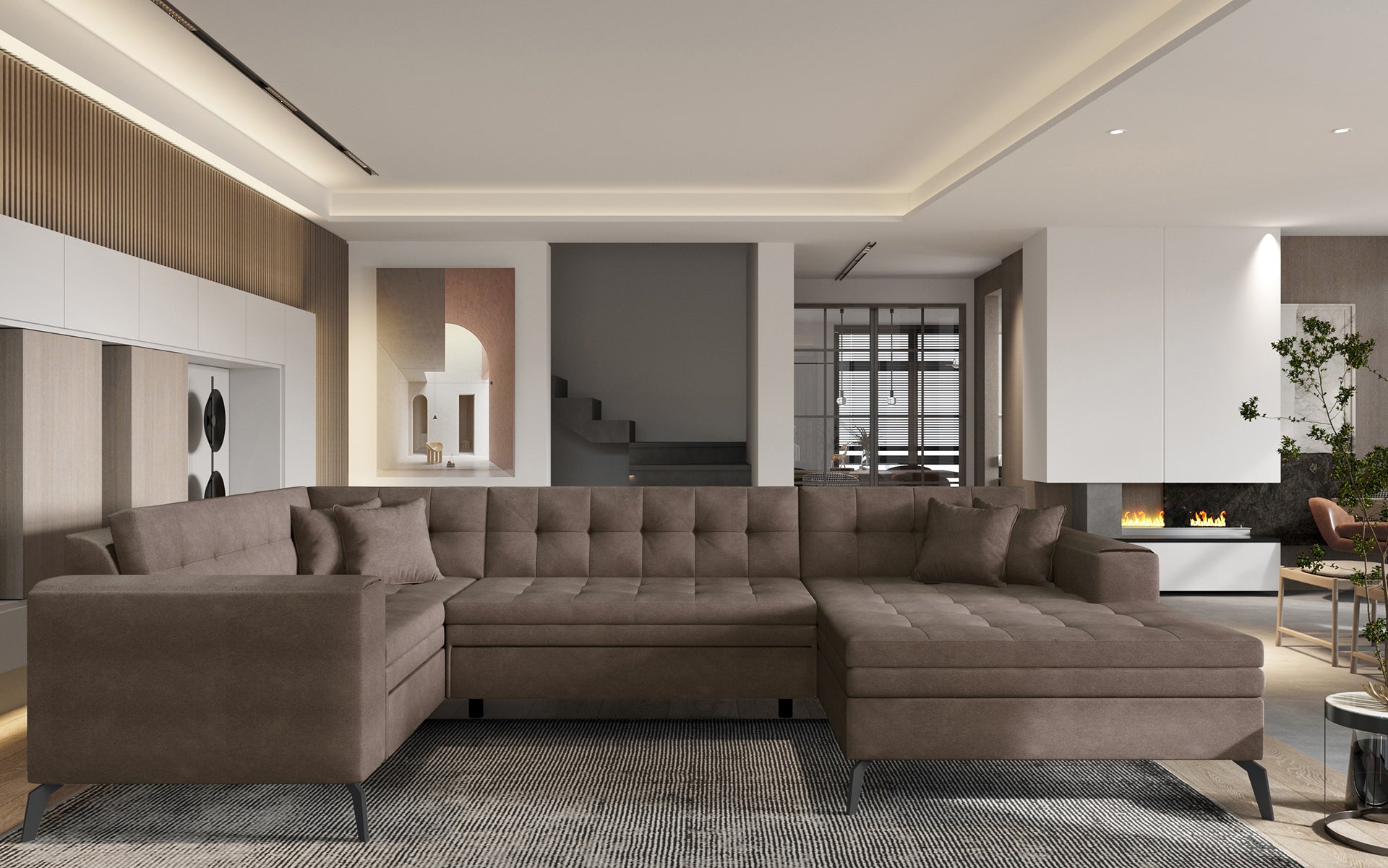Brązowa sofa narożna Montez wykonana z materiału Poco 22 doskonale sprawdzi się w salonie, zapewniając wygodne miejsce do relaksu oraz naturalną kolorystykę, która tworzy harmonijną i przyjazną aranżację wnętrza