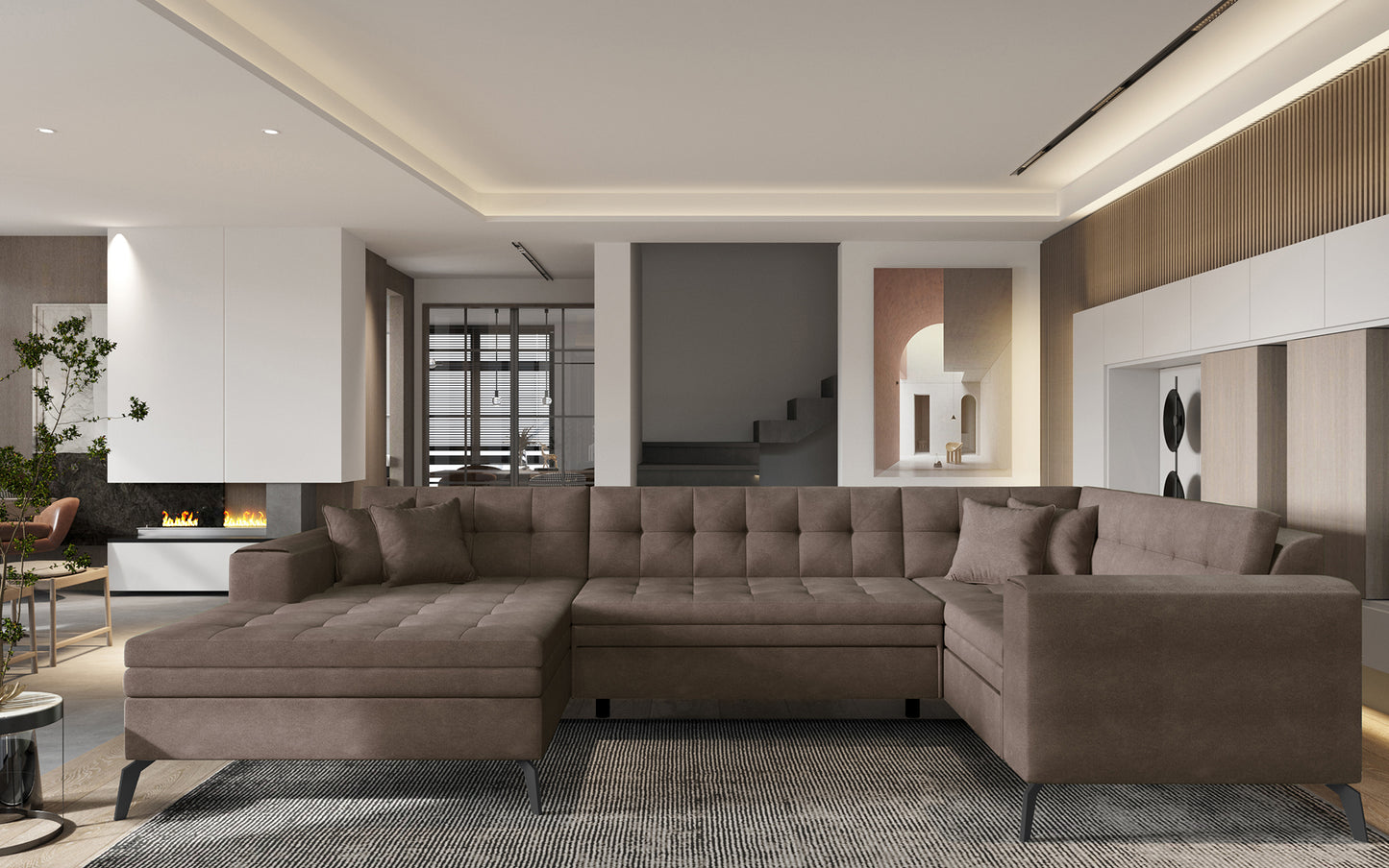 Brązowa sofa narożna Montez wykonana z materiału Poco 22 doskonale wpisuje się w aranżacje inspirowane naturą, zapewniając komfort użytkowania oraz estetyczny wygląd dopasowany do nowoczesnych i klasycznych salonów