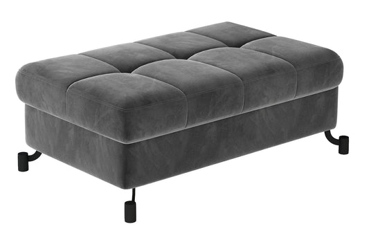 Ciemnoszara pufa Lorelle Paros 06 z eleganckim pikowanym siedziskiem. Nowoczesny design doskonale pasuje do salonu, sypialni lub garderoby.