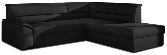 Czarny narożnik Elano prawy w tkaninie Soft 11 wyróżnia się nowoczesnym designem, prostą bryłą oraz eleganckim wykończeniem. Komfortowy narożnik do salonu zapewnia wygodne miejsce do codziennego relaksu i doskonale wpisuje się w minimalistyczne aranżacje wnętrz.