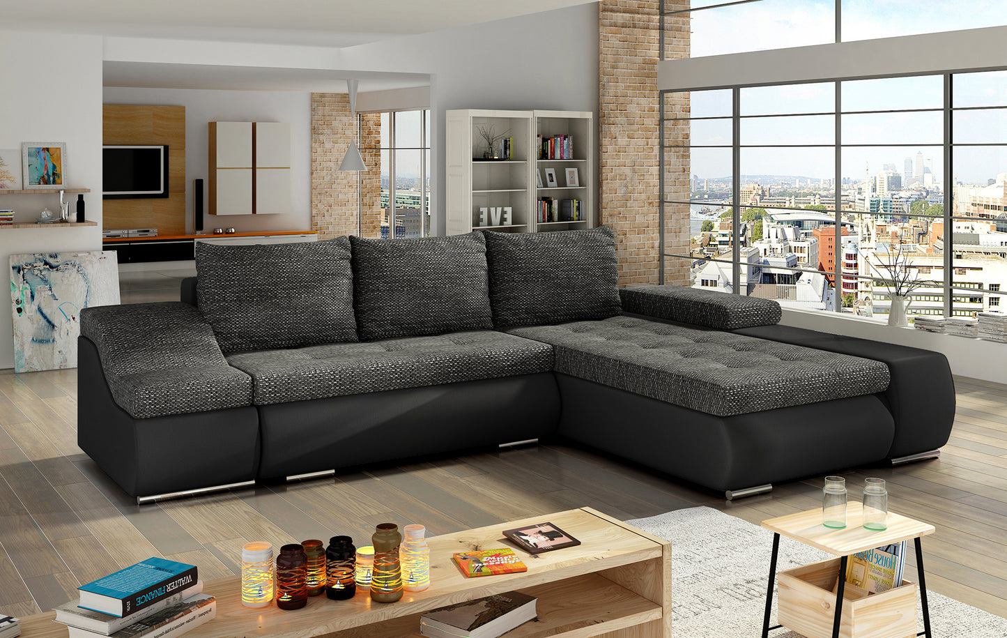 Czarna sofa narożna Ontario z materiałów Berlin 02 i Soft 11 to doskonały wybór do wnętrz w stylu loftowym lub nowoczesnym, zapewniająca komfortowe siedziska oraz wyrazisty, ponadczasowy charakter