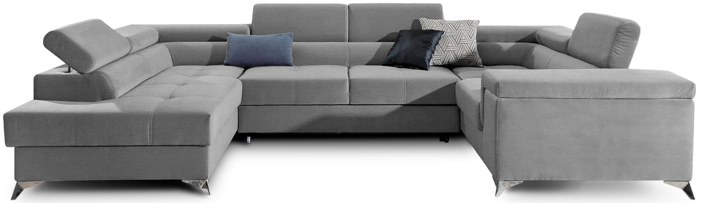 Elegancki narożnik Thiago lewy Monolith 84 jasnoszary zachwyca nowoczesnym wyglądem, prostą linią oraz funkcjonalnym układem. Stylowy narożnik do salonu z regulowanymi zagłówkami podkreśla charakter wnętrza i zapewnia komfort codziennego użytkowania.