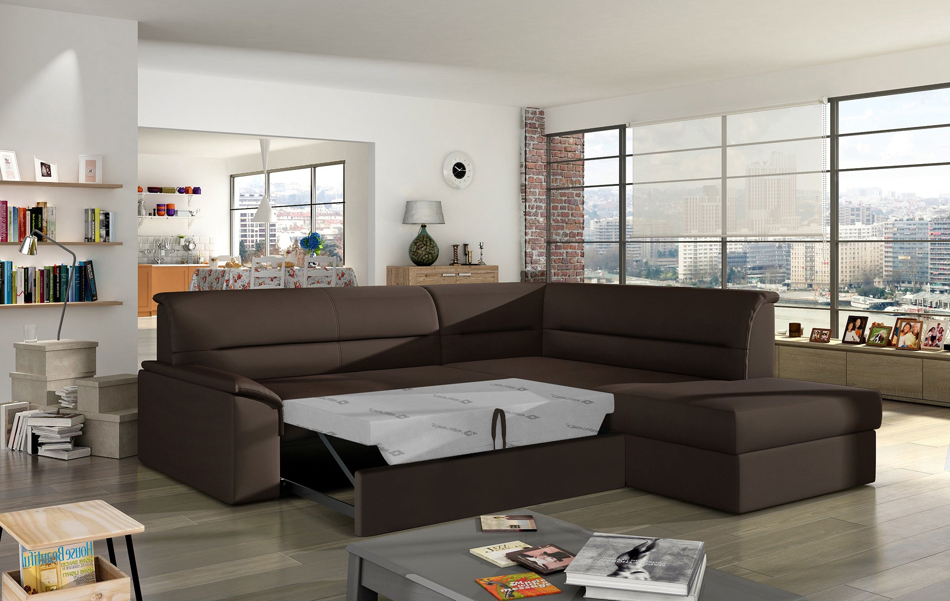 Tapicerowany narożnik Elano prawy Soft 66 brązowy zachwyca eleganckim designem oraz funkcjonalnym układem z szezlongiem. Stylowy narożnik do nowoczesnego salonu zapewnia komfortowy wypoczynek i stanowi efektowny element wyposażenia wnętrza.