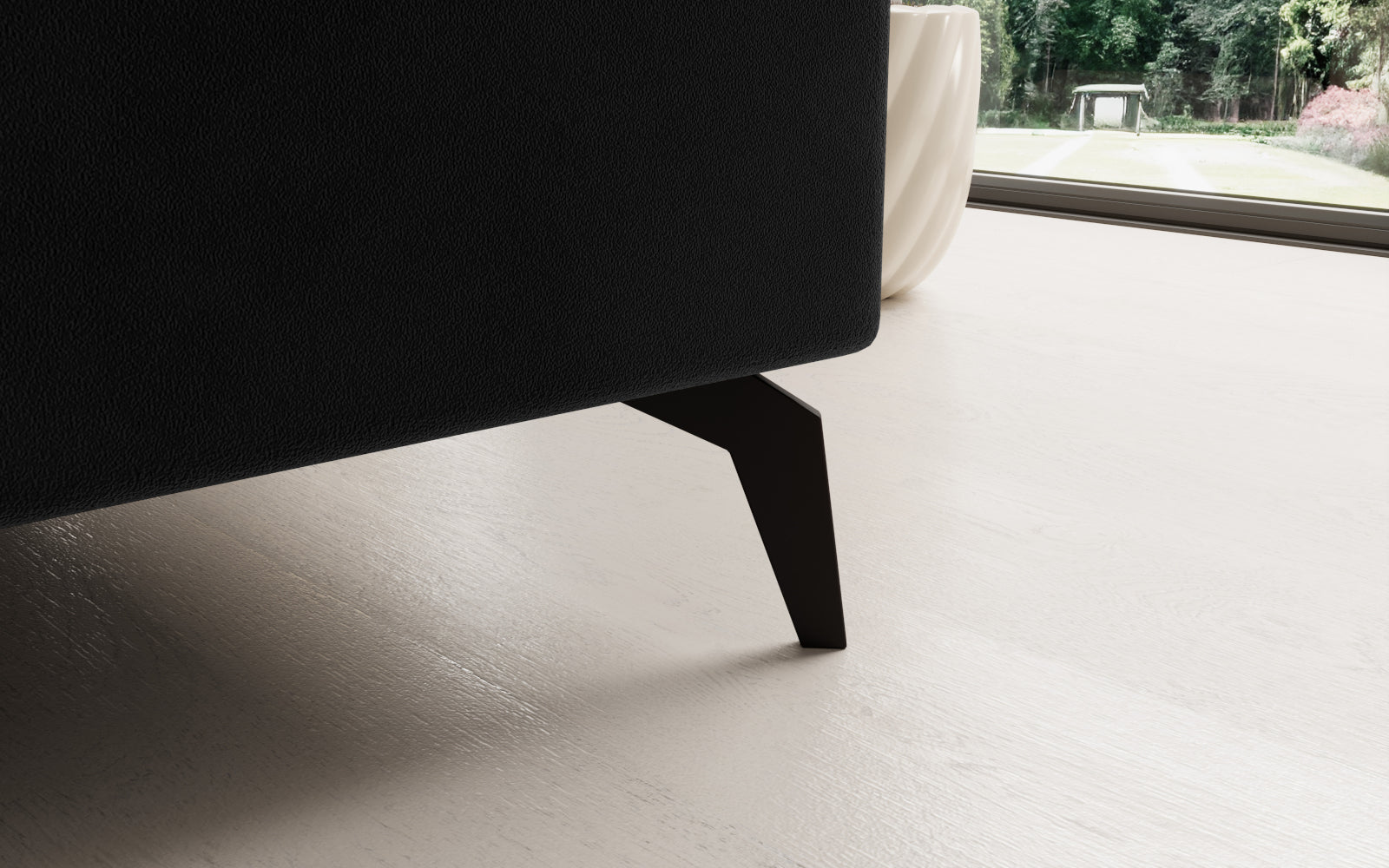 Czarny narożnik Solange Matt Velvet 99 prawostronny to designerski mebel do salonu, który dzięki miękkiej tkaninie i dopracowanym detalom tworzy wyjątkową, nowoczesną strefę wypoczynku.