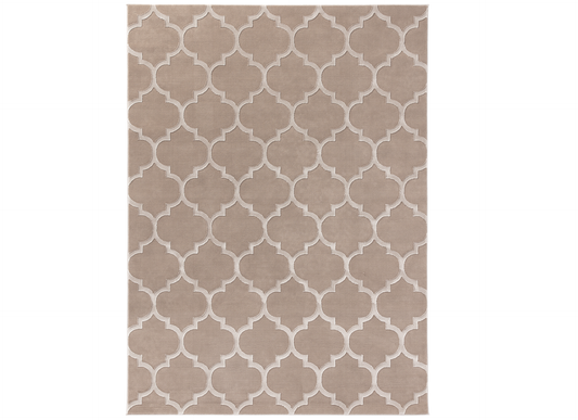 Dywan Elsher Beige 120x180 cm w beżowym kolorze z geometrycznym wzorem marokańskiej koniczyny – widok z góry.