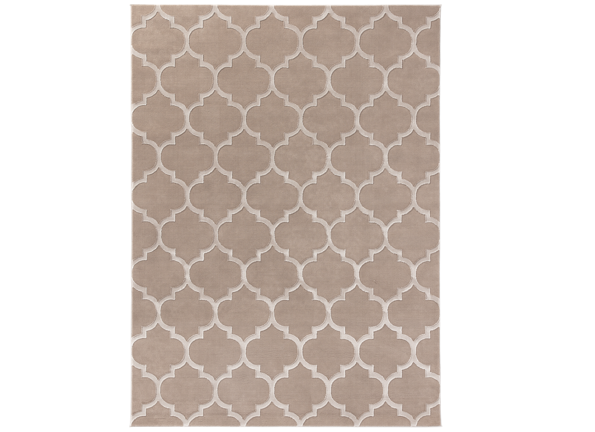 Dywan Elsher Beige 160x220 cm w beżowym kolorze z geometrycznym wzorem marokańskiej koniczyny – widok z góry na całą powierzchnię.