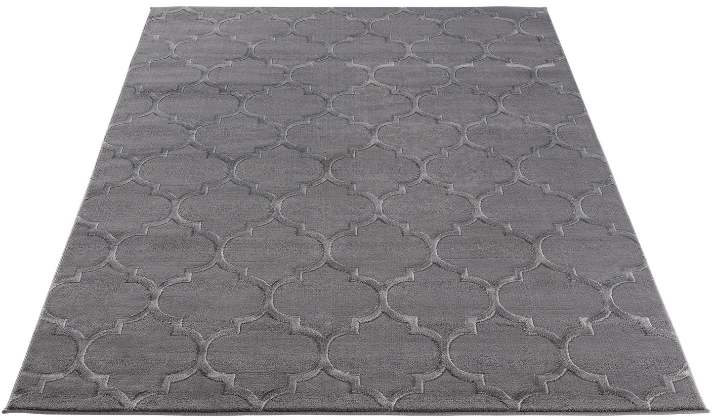 Dywan Elsher Grey 80x150 cm w perspektywie – elegancki szary dywan z wypukłym wzorem w stylu marokańskim.