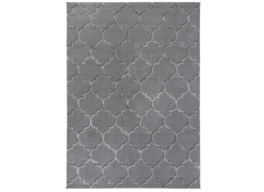 Dywan Elsher Grey 80x150 cm w szarym kolorze z geometrycznym wzorem marokańskiej koniczyny – widok z góry.