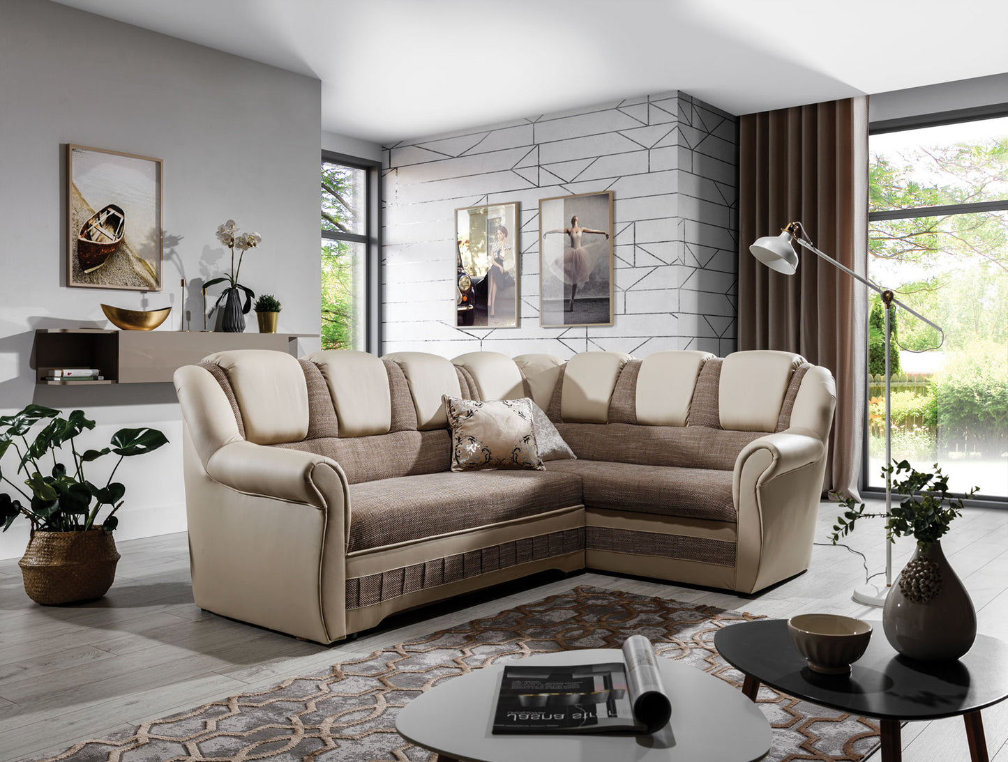 Narożnik Lord II Berlin 03 Soft 33 w odcieniach taupe i beżu prezentujący miękkie siedziska oraz komfortowe oparcia. Designerski narożnik wypoczynkowy do salonu idealny do jasnych, eleganckich i nowoczesnych aranżacji wnętrz.