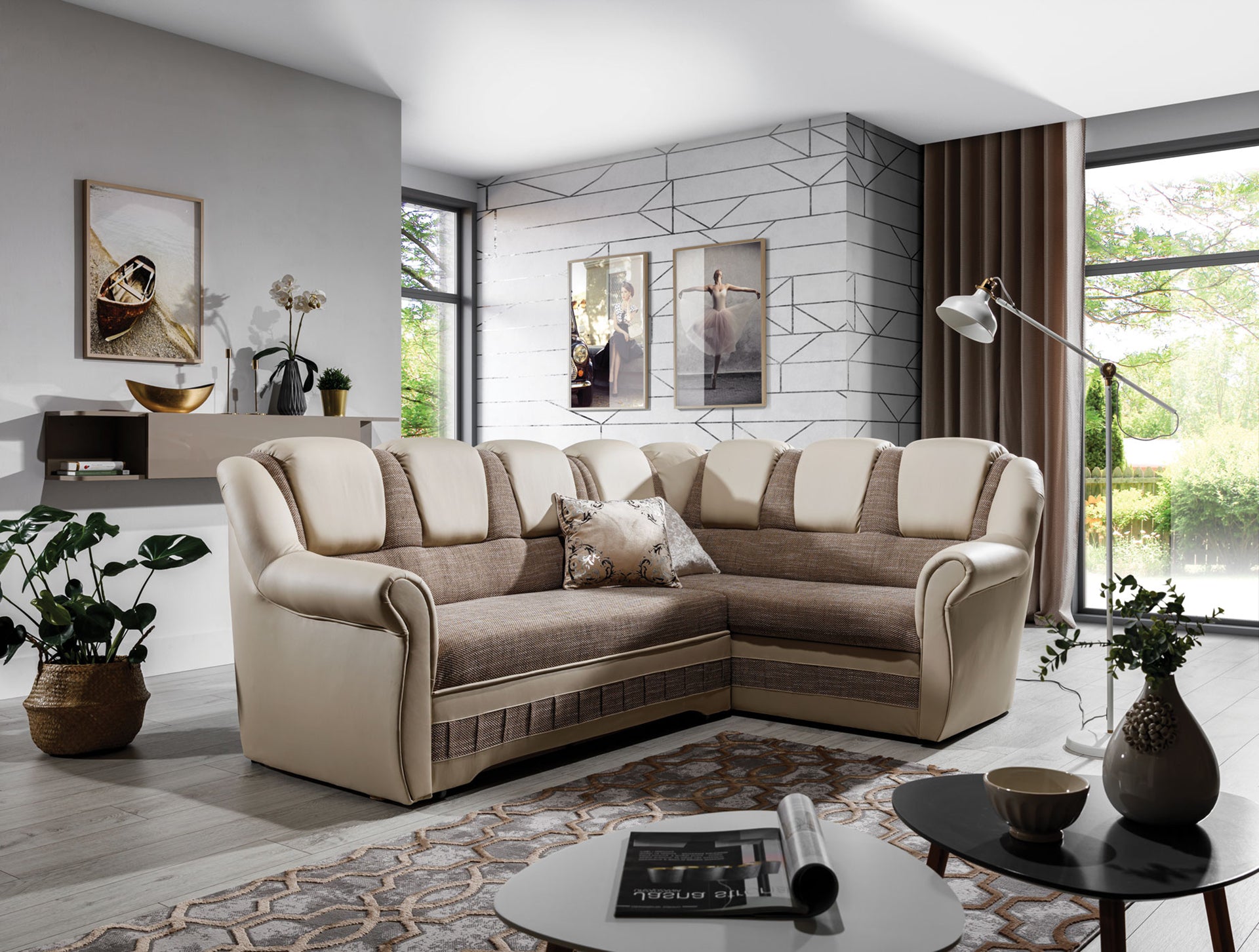 Narożnik Lord II Berlin 03 Soft 33 w odcieniach taupe i beżu prezentujący miękkie siedziska oraz komfortowe oparcia. Designerski narożnik wypoczynkowy do salonu idealny do jasnych, eleganckich i nowoczesnych aranżacji wnętrz.
