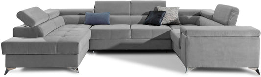 Nowoczesny narożnik Thiago w kolorze jasnoszarym z szerokimi siedziskami i eleganckimi metalowymi nóżkami doskonale sprawdzi się w salonie urządzonym w stylu skandynawskim lub minimalistycznym. Stylowy narożnik do nowoczesnych wnętrz łączy wygodę z funkcjonalnością.