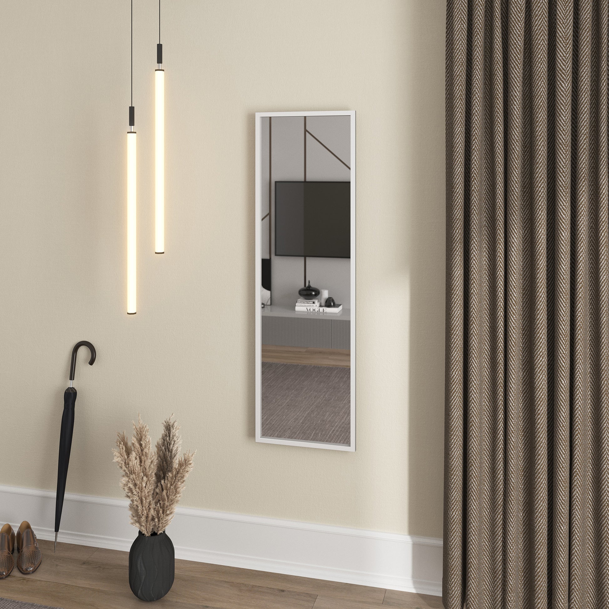 Lustro Arizona w aranżacji wnętrza – wiszące na ścianie, biała rama