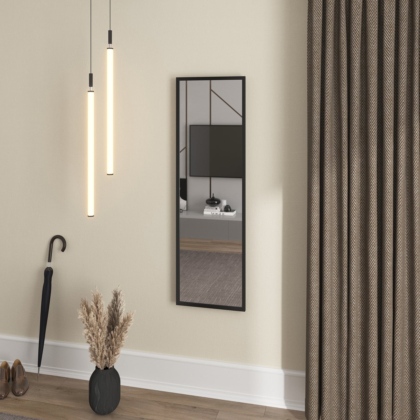 Lustro Arizona zawieszone na ścianie w aranżacji wnętrza – czarna rama