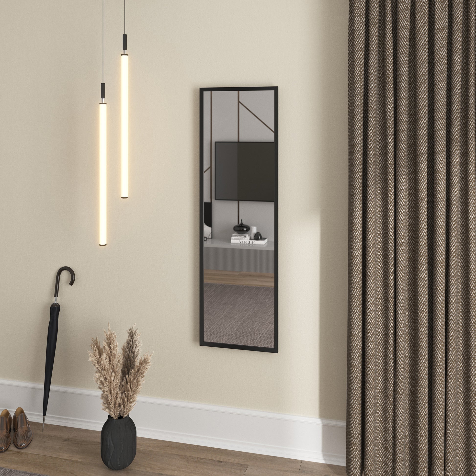 Lustro Arizona zawieszone na ścianie w aranżacji wnętrza – czarna rama