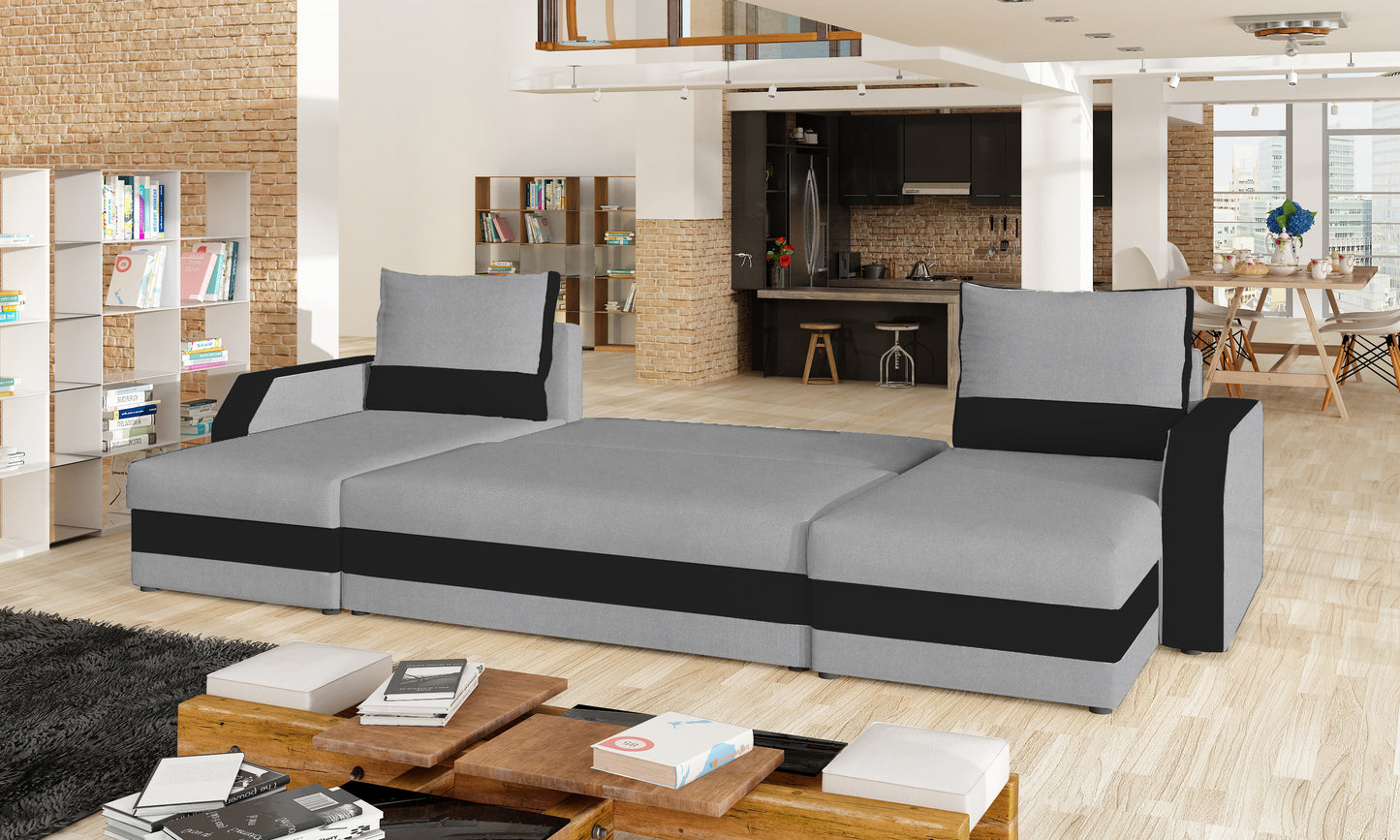 Narożnik Marion w salonie – widok perspektywiczny, tapicerka Paros 5/Paros 7