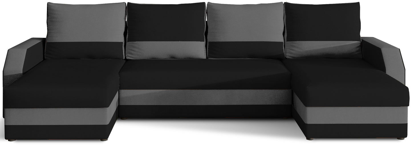 Narożnik uniwersalny Marion – widok z przodu, tkanina Alova04 czarna z elementami Alova 36