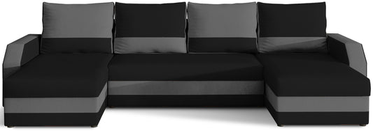 Narożnik uniwersalny Marion – widok z przodu, tkanina Alova04 czarna z elementami Alova 36