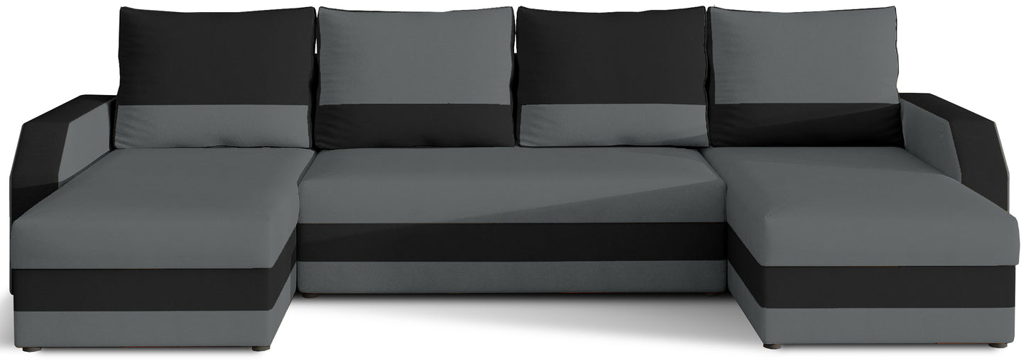 Narożnik uniwersalny Marion – widok z przodu, tkanina Alova10 ciemnoszary z elementami Alova 04