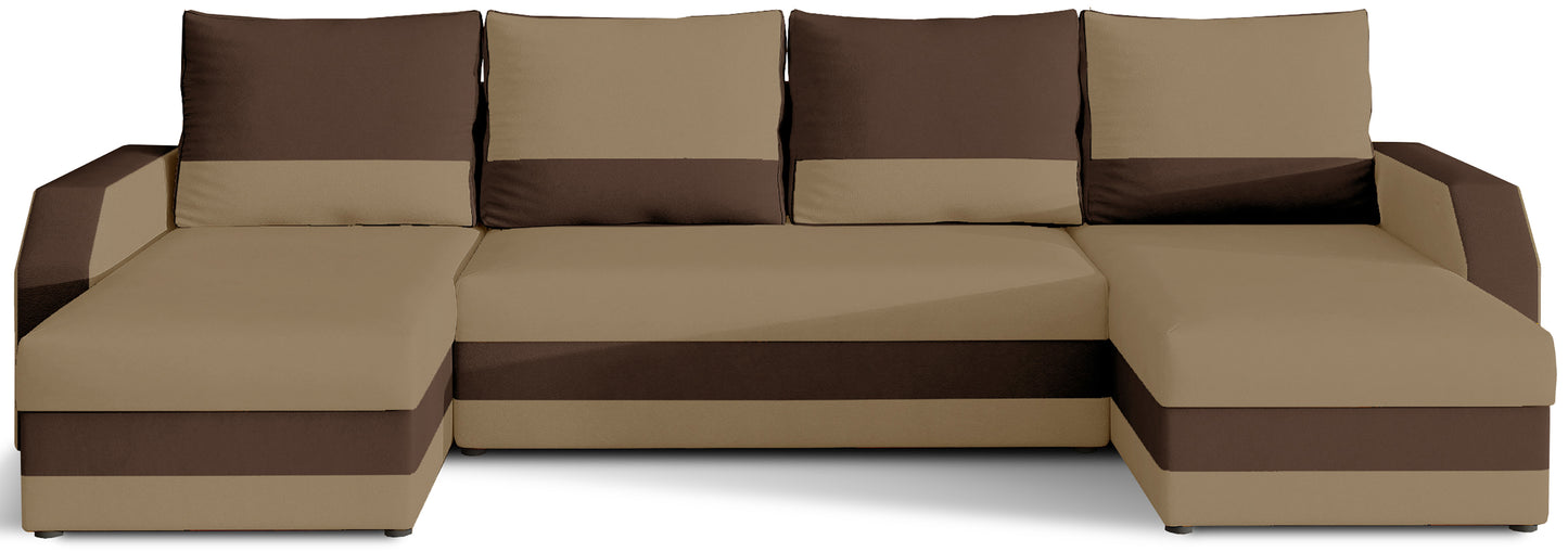 Narożnik uniwersalny Marion – widok z przodu, tkanina Alova66 beżowa z elementami Alova 68