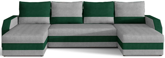 Narożnik uniwersalny Marion – widok z przodu, tkaniny Paros 5 jasnoszary i Paros 19 zielony