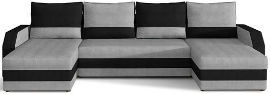 Narożnik uniwersalny Marion – widok z przodu, tkaniny Paros 5 jasnoszary i Paros 7