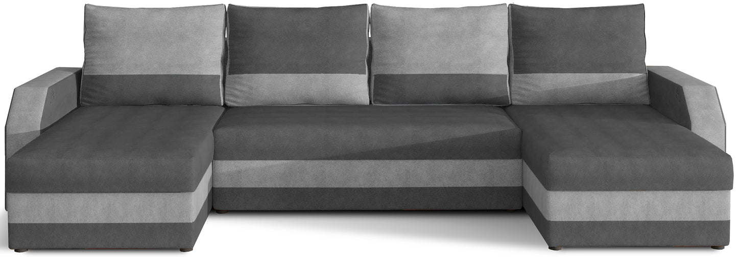 Narożnik uniwersalny Marion – widok z przodu, tkaniny Paros 6 ciemnoszary i Paros 5