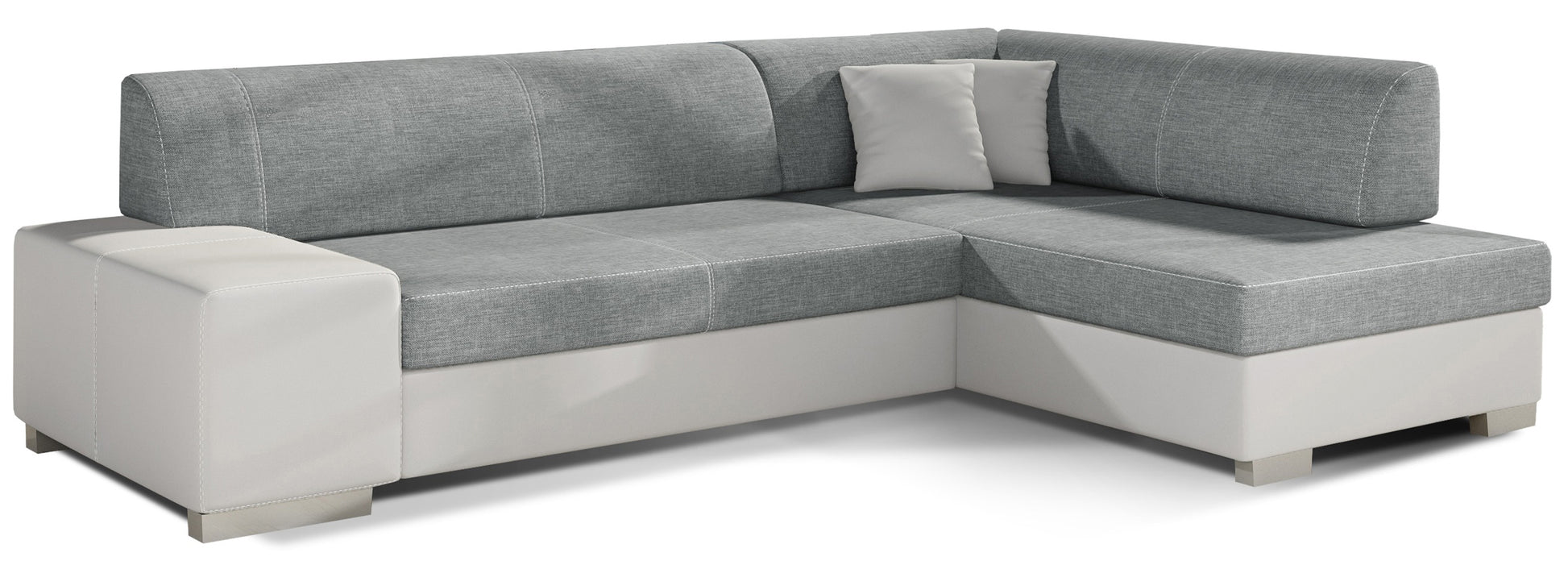 Narożnik Fabio, Cover 83 szary z elementami Soft 17 biały – widok frontowy, układ prawy.