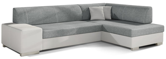 Narożnik Fabio, Cover 83 szary z elementami Soft 17 biały – widok frontowy, układ prawy.