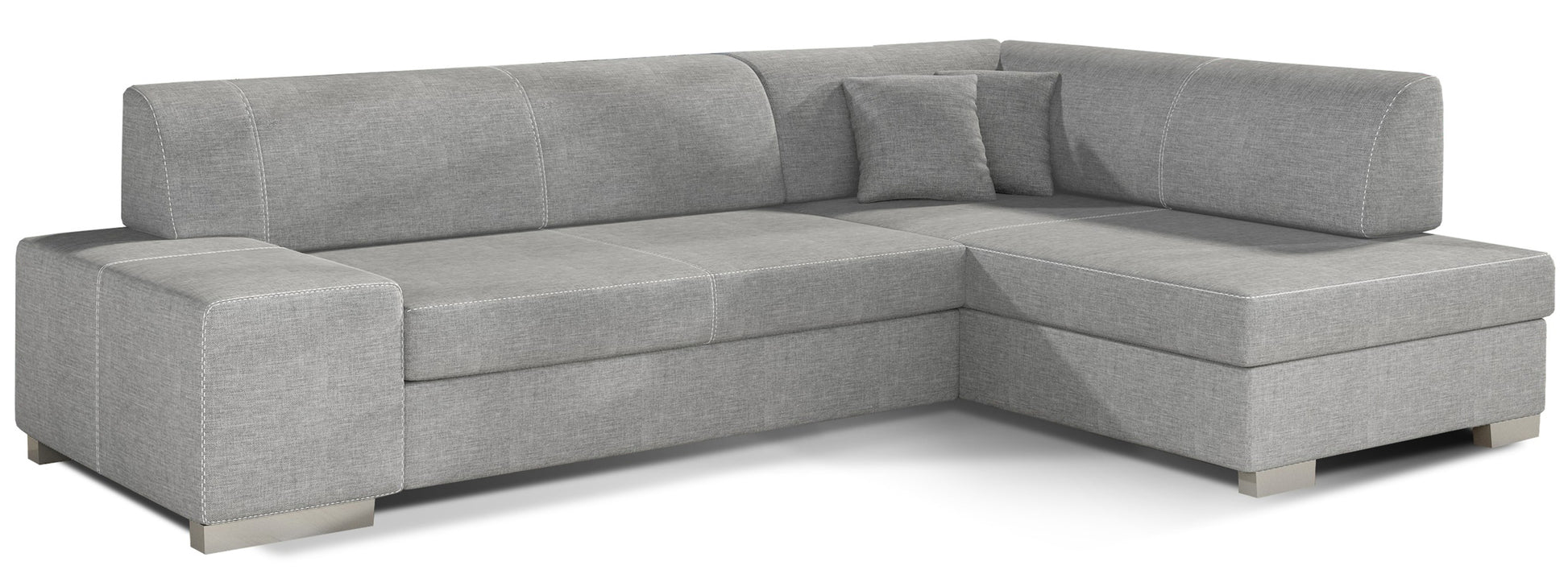 Narożnik Fabio w kolorze Sawana 21 jasnoszary – widok frontowy, układ prawy.