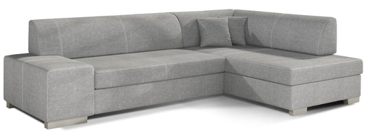 Narożnik Fabio w kolorze Sawana 21 jasnoszary – widok frontowy, układ prawy.