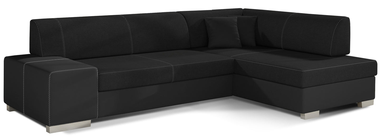 Narożnik Fabio w tkaninie Sawana 14/Soft 11 czarny – widok frontowy, układ prawy.