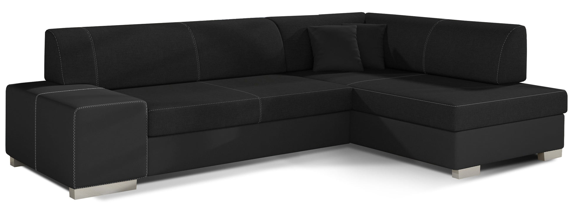 Narożnik Fabio w tkaninie Sawana 14/Soft 11 czarny – widok frontowy, układ prawy.