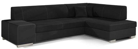 Narożnik Fabio w tkaninie Sawana 14/Soft 11 czarny – widok frontowy, układ prawy.