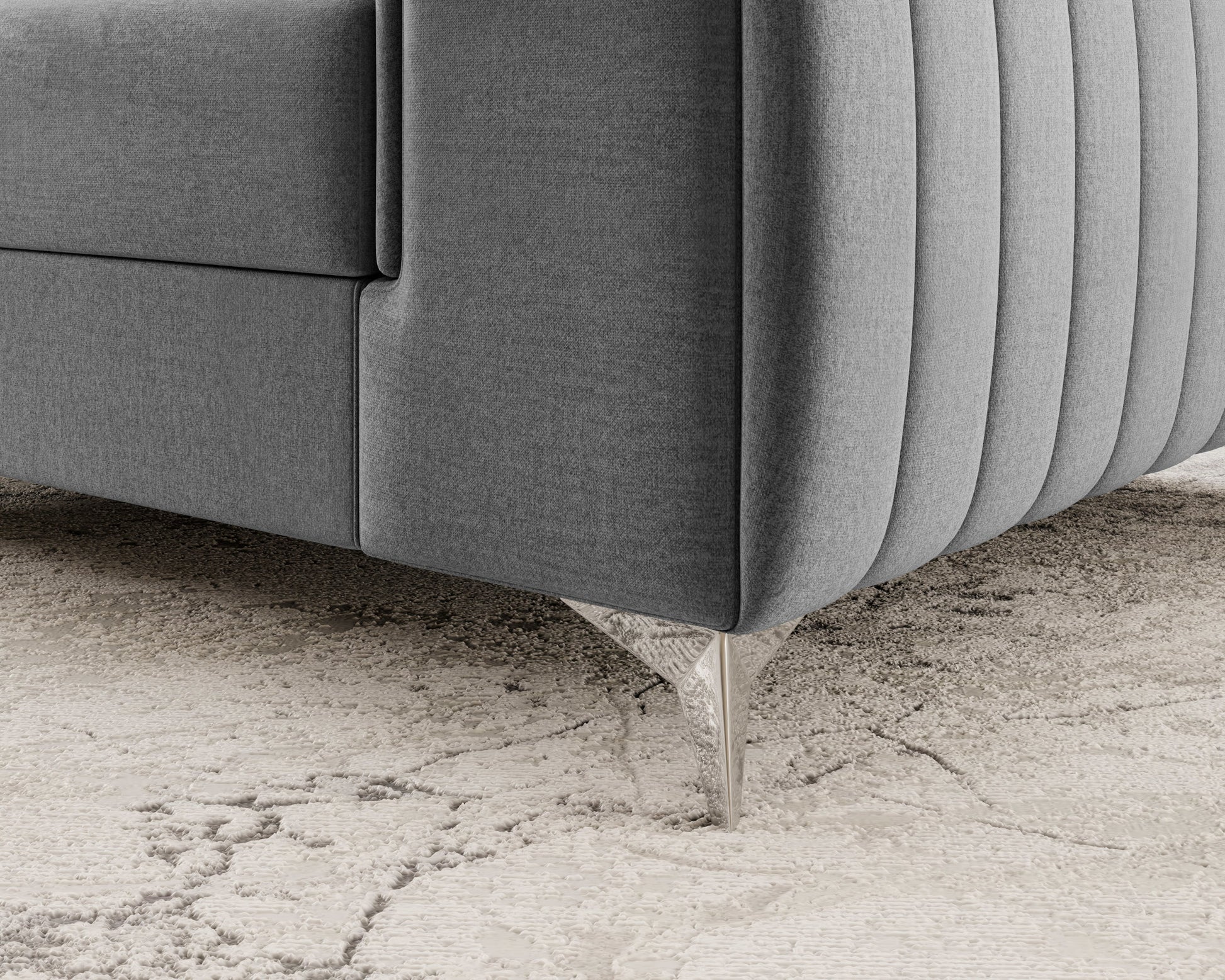 Detal metalowej nogi fotela Laurence Nube 04 szary – eleganckie wykończenie i stabilna konstrukcja.