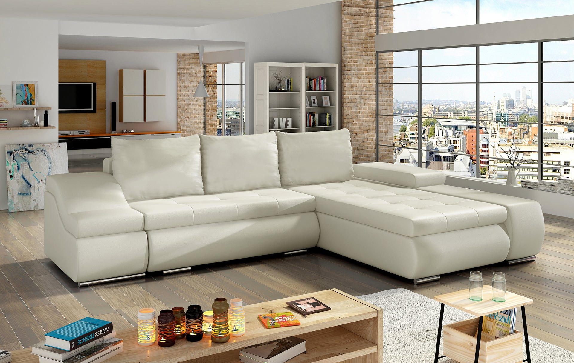 Jasnobeżowa sofa narożna Ontario wykonana z materiału Soft 33 doskonale wpisuje się w minimalistyczne i nowoczesne aranżacje, oferując przyjemną w dotyku powierzchnię oraz przestrzeń idealną do relaksu dla całej rodziny