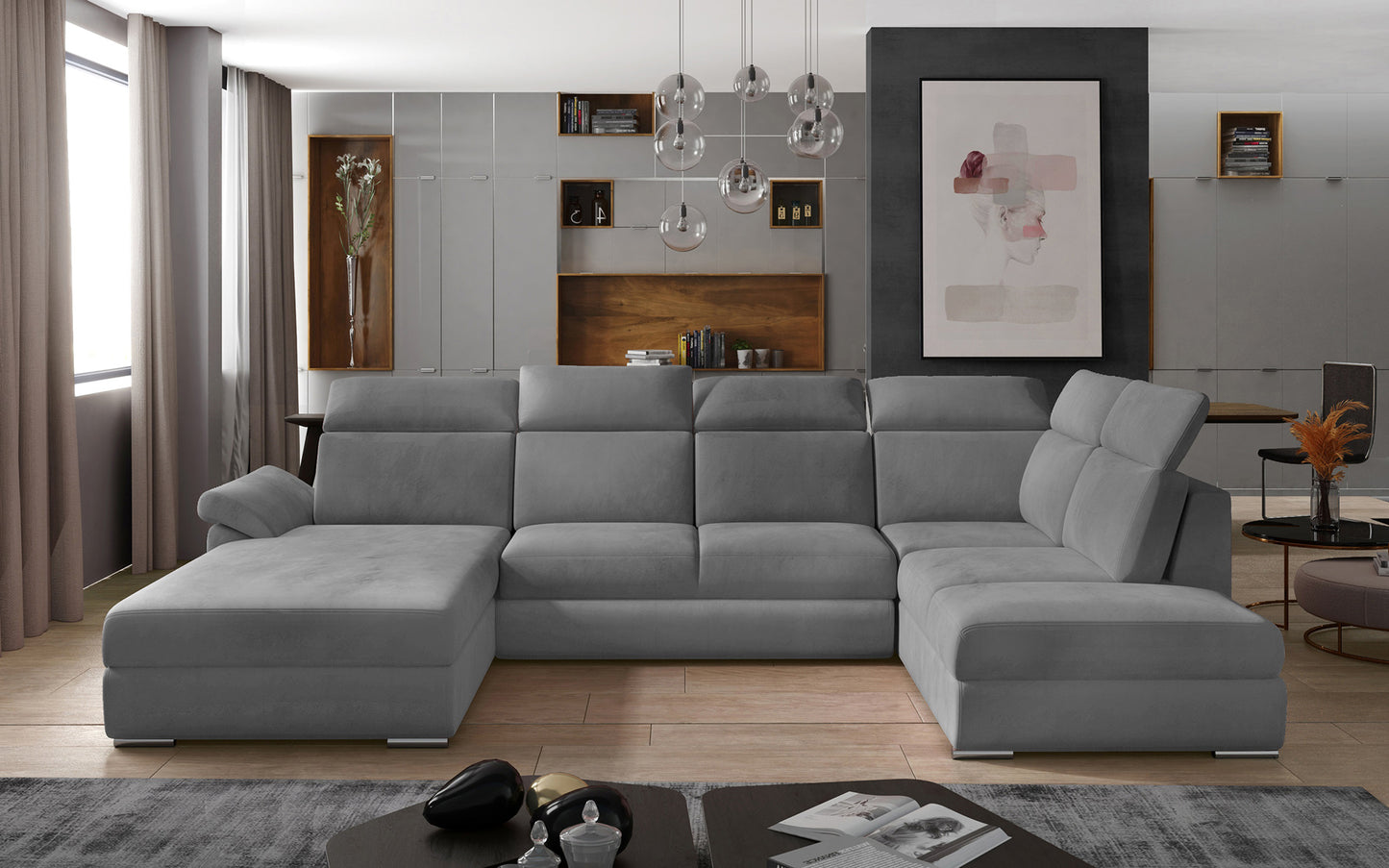 Jasnoszara sofa narożna Evanell z materiału Monolith 84 to funkcjonalny mebel do salonu, który łączy przestronne siedziska z komfortem użytkowania, tworząc idealną przestrzeń wypoczynkową dla całej rodziny