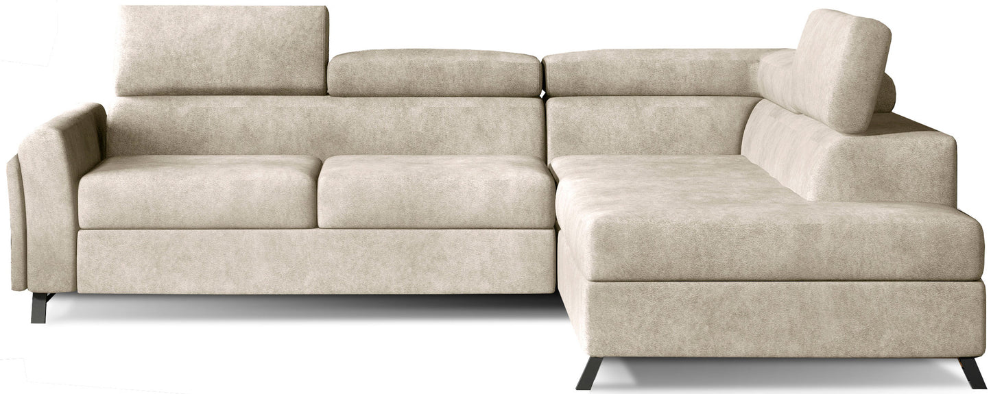 Model Kairos prawy Dora 21 w kolorze beżowym to elegancka sofa narożna do pokoju dziennego, która łączy jasny wygląd, praktyczny układ i komfort codziennego wypoczynku z rodziną.