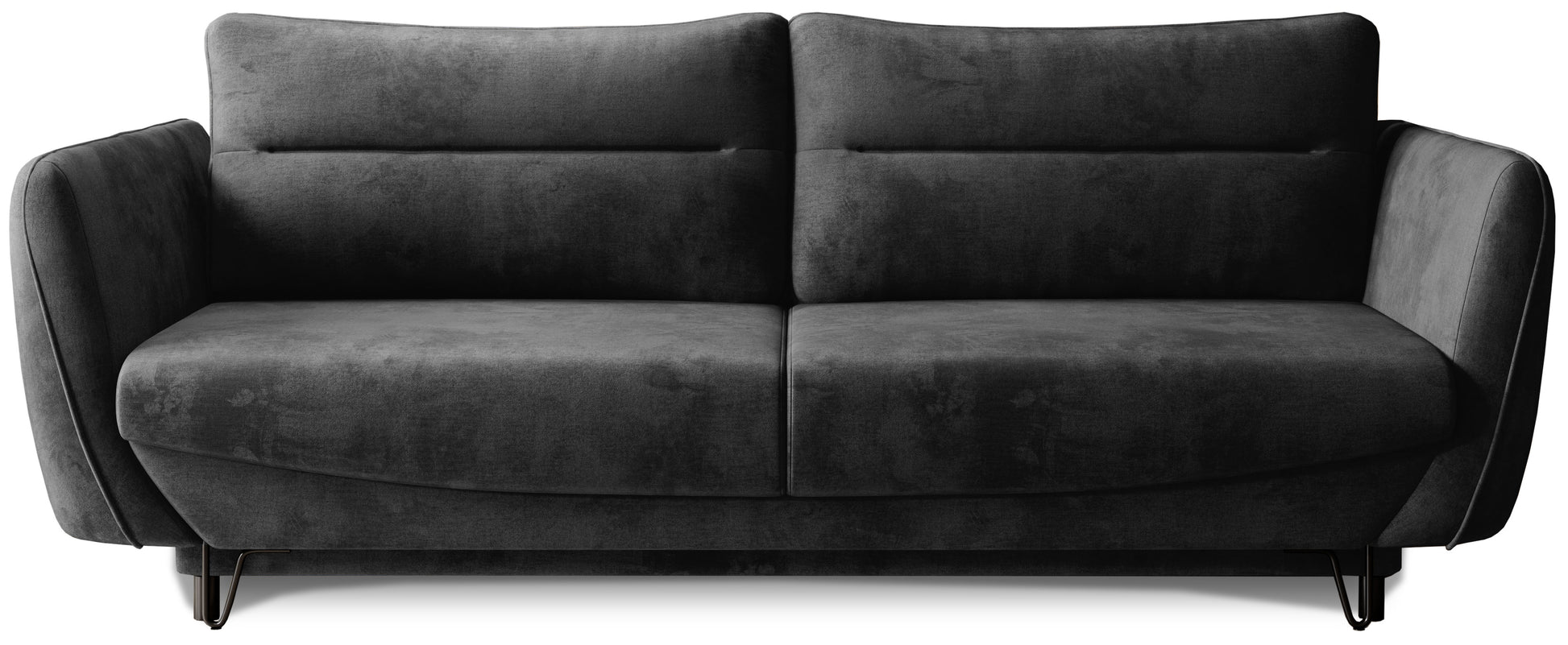 Nowoczesna sofa Silva w tkaninie Nube 06 ciemnoszary, z dużymi poduszkami oparciowymi, szerokimi bokami oraz smukłymi czarnymi nóżkami, idealna do rodzinnej strefy relaksu.