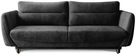 Nowoczesna sofa Silva w tkaninie Nube 06 ciemnoszary, z dużymi poduszkami oparciowymi, szerokimi bokami oraz smukłymi czarnymi nóżkami, idealna do rodzinnej strefy relaksu.