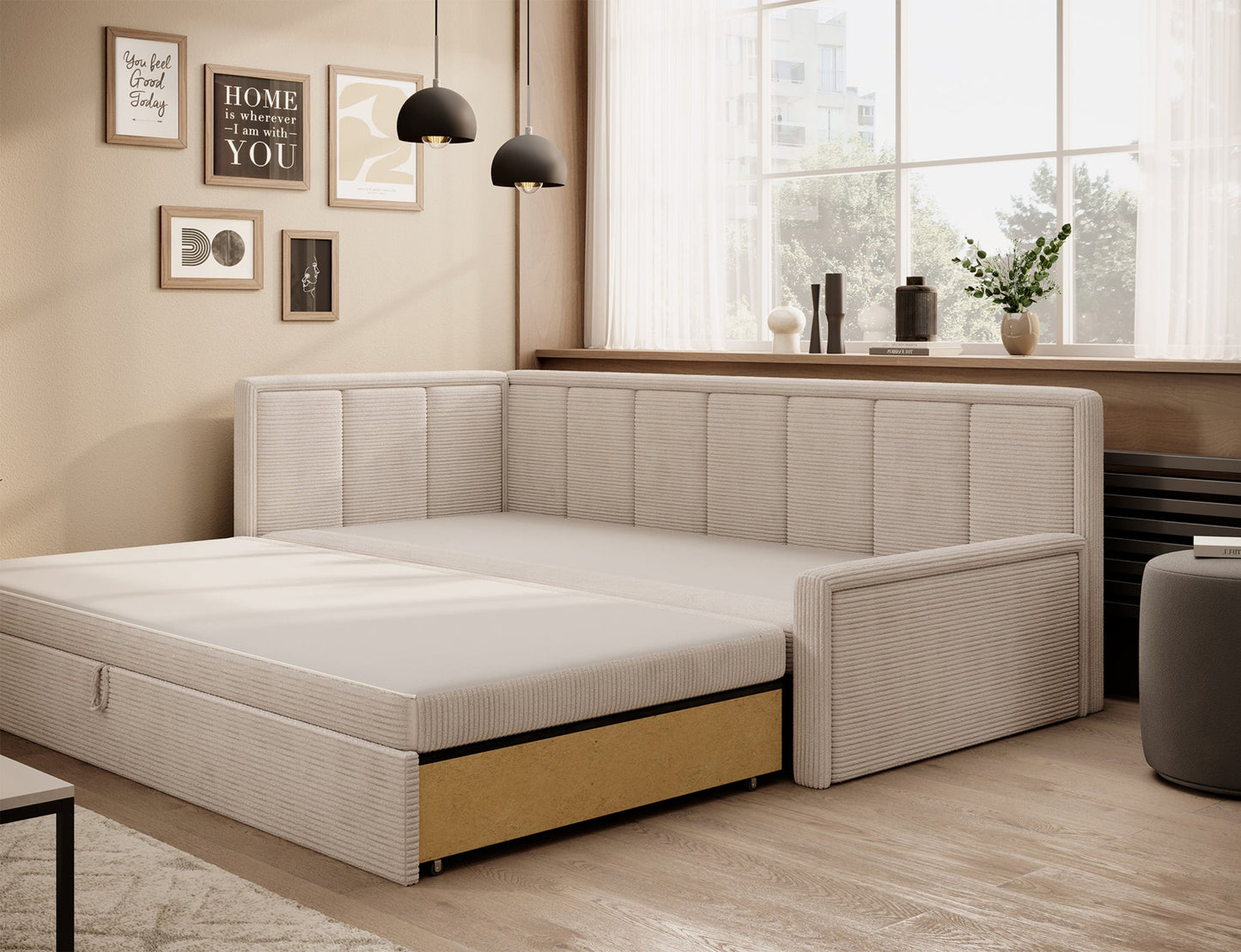Sofa z wysuwaną funkcją spania – praktyczne i kompaktowe rozwiązanie do wypoczynku.