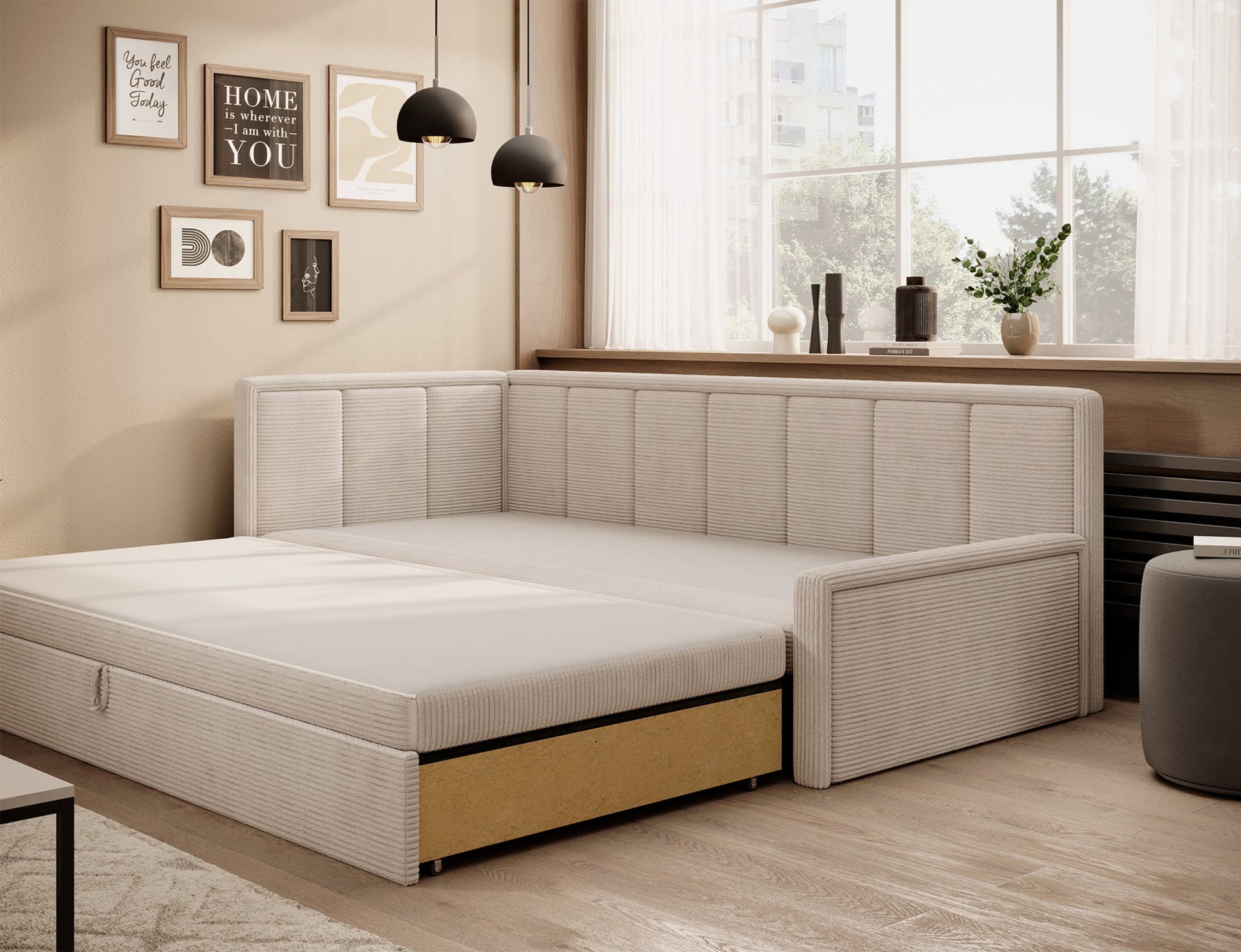 Sofa z wysuwaną funkcją spania – praktyczne i kompaktowe rozwiązanie do wypoczynku.